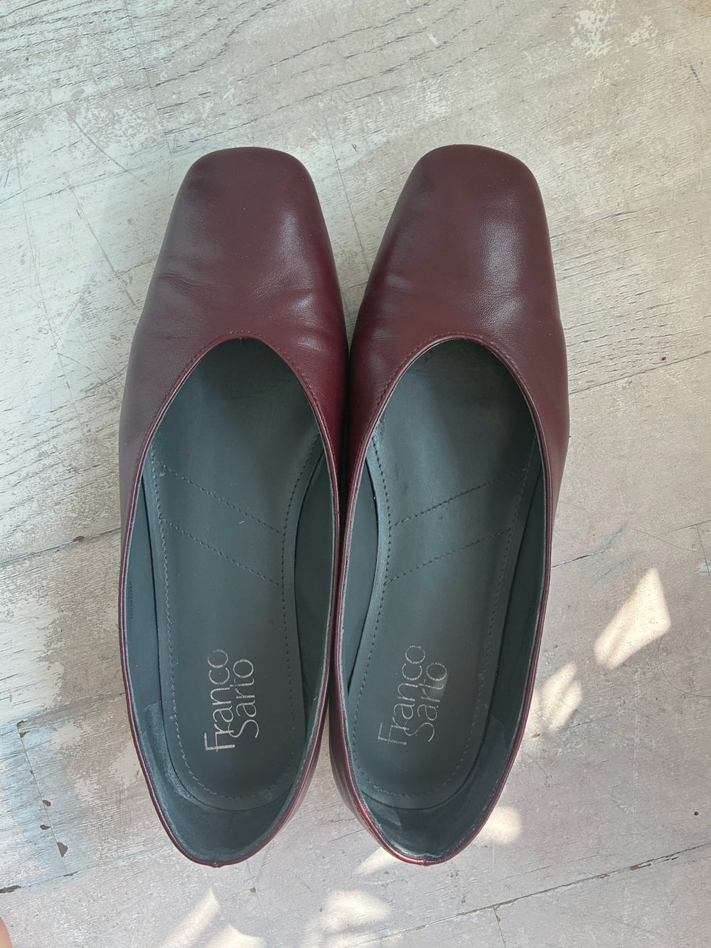 Franco Sarto Burgundy Leather Square-Toe Flats